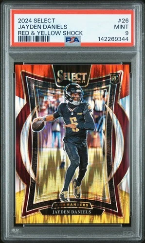 2024 PANINI SELECT RED & YELLOW SHOCK #26 JAYDEN DANIELS ROOKIE RC PSA 9