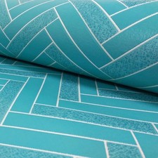 Rasch Chevron Stripe Glitter Motif Kitchen Bathroom Vinyl Wallpaper Teal 888218
