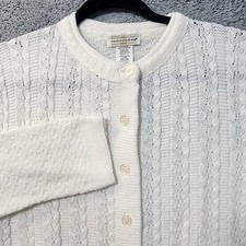 Vintage 70s Yarnworks Cardigan Sweater Womens L White Button Front Made in USA