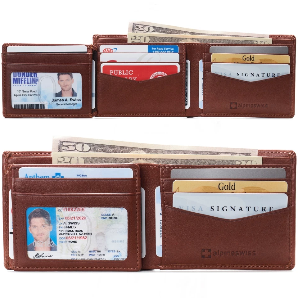 Alpine Swiss Mens Wallet for Men RFID Protected Leather Mens Wallet Spencer - Image 2 of 4