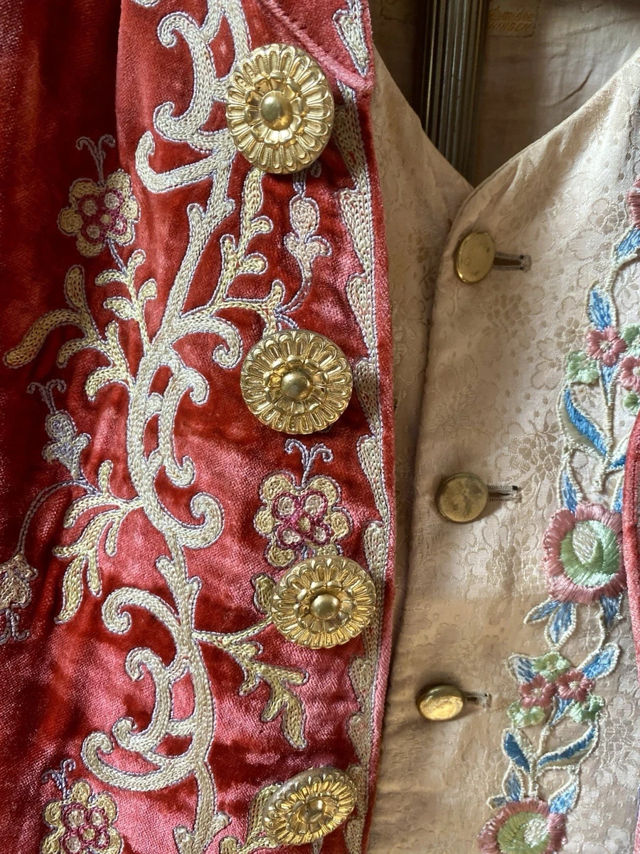 Antiguo disfraz de teatro c1880 abrigo de terciopelo rojo chaleco pantalones Boomsma Groningen