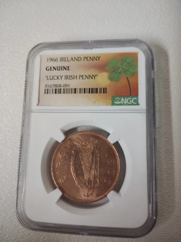 1966 Ireland Penny "LUCKY IRISH PENNY" NGC Genuine