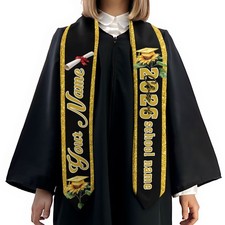 Custom Name Graduation Gift Class Of 2026 Sunflowers Black Gold Graduation Stole