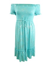 MICHAEL Michael Kors Women's Petite Foil-Print Smocked Midi Dress PM, Turquoise 