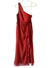 Azazie One-Shoulder Red Ruffled Evening Gown terracotta color size A6