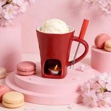 Taza Fondue Chocolate Postre Derretidor Acabado Esmaltado Vela Calefacción Tenedor Incluido