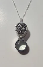 Magnifying Glass Oxidized Silver Art Nouveau Jeweler's Loupe Pendant Necklace 