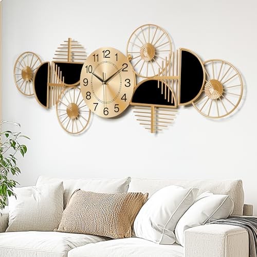 Large Wall Clock,Modern Silent Non-Ticking Metal Wall Art Wall Clocks Battery