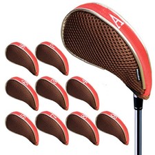 Andux Mesh Golf Iron Headcovers With Zipper, Ambidextrous, 10-Piece Set (Red/Co_