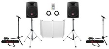 2 Rockville RPG12 12" Powered 800w DJ PA Speakers LED Stands Facade 2 Mics