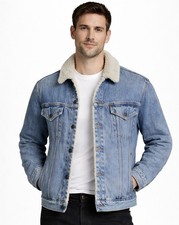 Levi’s Sherpa Vintage Lined Denim Jacket Size 42 Made in USA Trucker Blue(A540)!