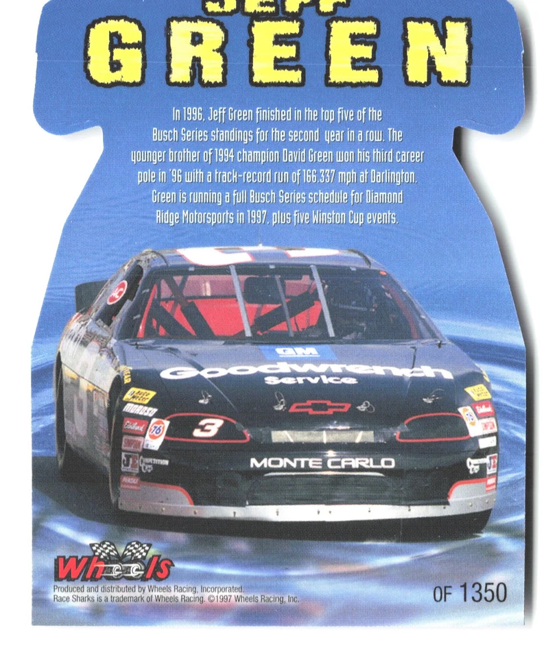 1997 Wheels Race Sharks #28 Jeff Green Hammerhead - Image 2 of 2
