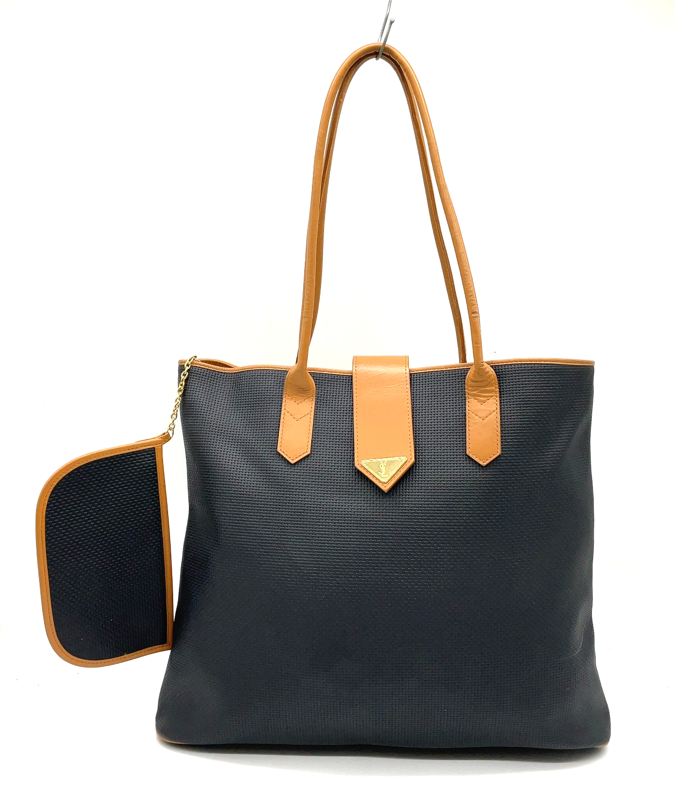 Autentica borsa tote YSL Saint Laurent logo PVC pelle nera con custodia i070353