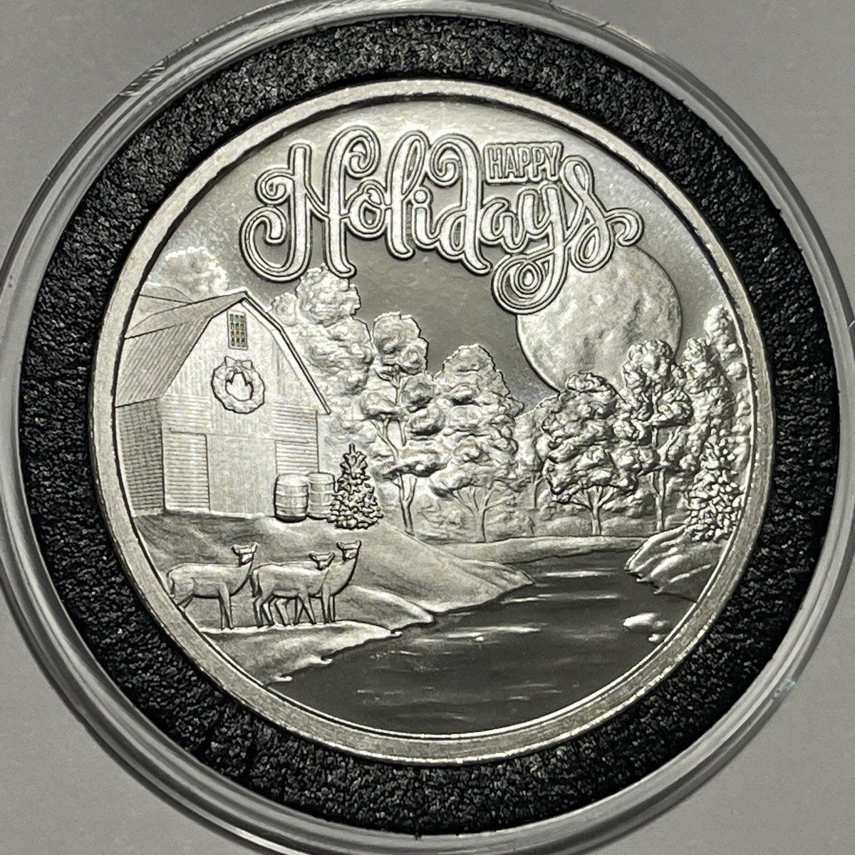 Happy Holidays Winter Scene Rare Collector Coin 1 Troy Oz .999