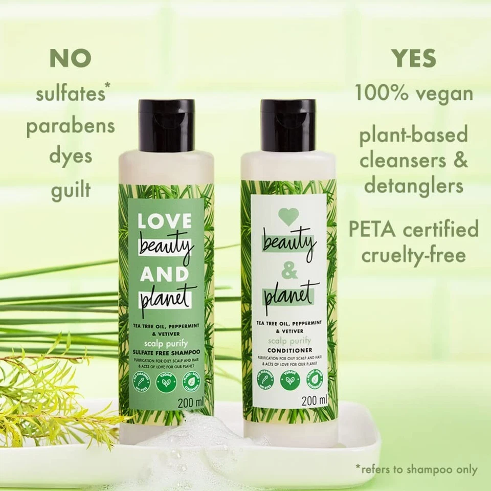 Beauty & Planet Tea Tree & Vetiver Natural Shampoo & Conditioner 200ml +200ml - Image 4 of 4