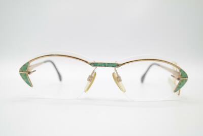 Vintage Art Design Van Doesburg Gold Green Half-Frame Eyeglasses NOS