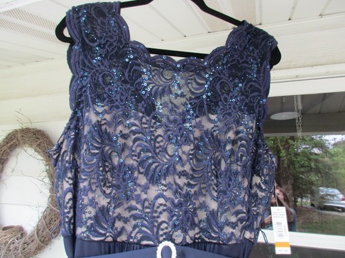 NWT!! R&M Richards Women's Navy Blue Sequined Lace Chiffon Gown Dress Size 16W - Picture 3 of 21