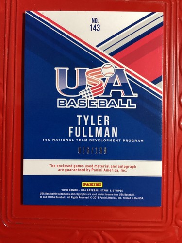 TYLER FULLMAN  2018 USA Stars Stripes Silhouettes 143 Rookie Jersey Auto 198/199 - Picture 2 of 2