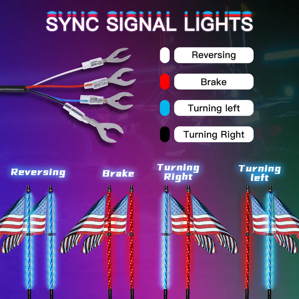 2X 4FT RGB LED Spiral Chasing Whip Light Motorcycle Remote Control ATV Off Road - Image 2 of 4