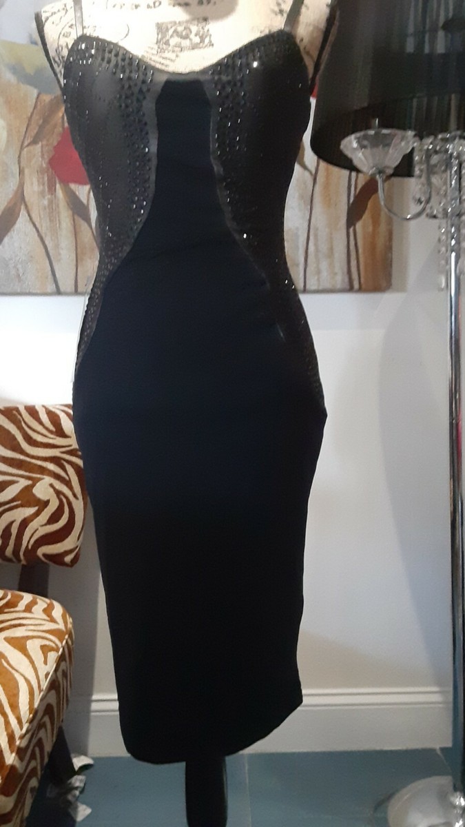 bebe black mesh dress studded Midi Size:12 USA 50.5 inches.Neckline occasionweartagalys Ingrid & Isabel A-Line