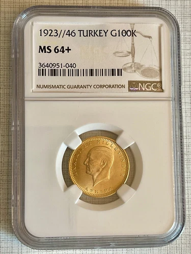 Turkey 1923/46 100 Kurush Gold NGC MS64+ SKU# 4672