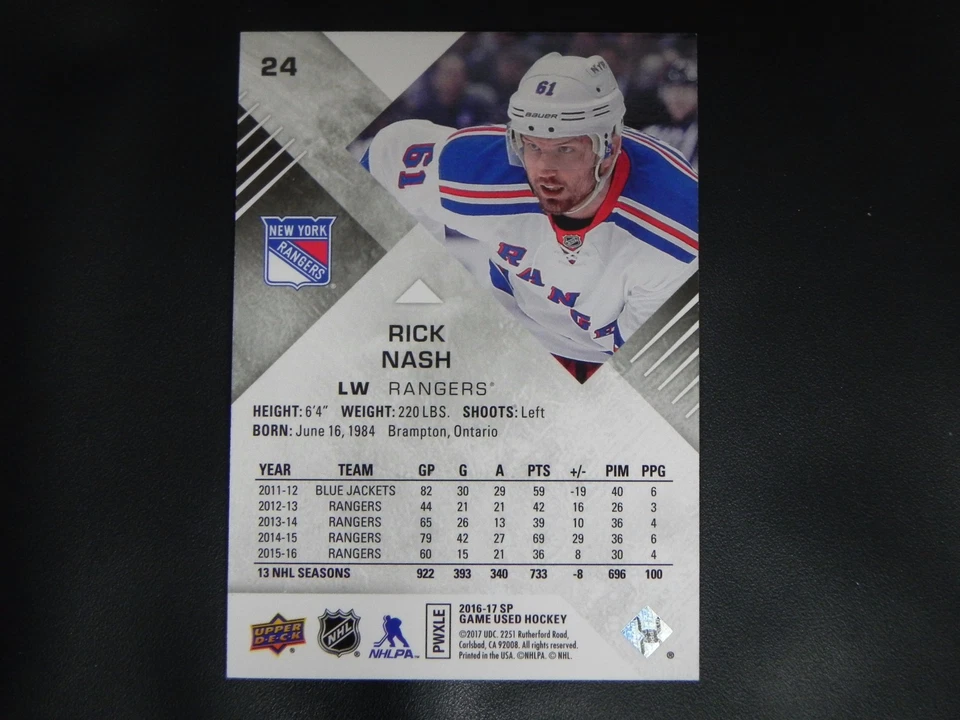 2016-17 SP Game Used Base Card #24 Rick Nash New York Rangers / 61 - Image 2 of 2