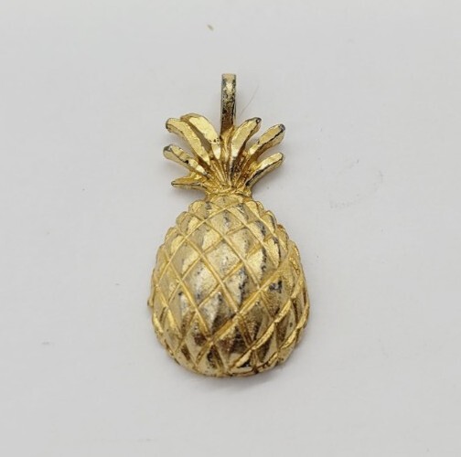 Pineapple Pendant Gold Tone Chunky 1 in Fruit Charm Vintage