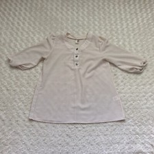 Francesca’s Blouse Top Small 3/4 Sleeve Cream Sheer Made in USA Shirt