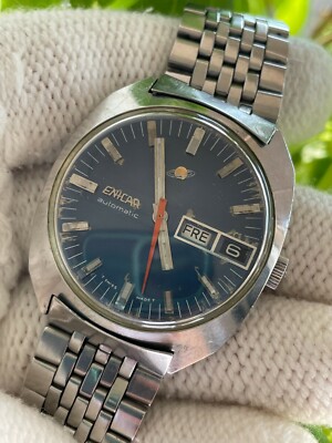 Enicar Ocean Pearl 35mm Gold Tone Steel Day Date Automatic Watch