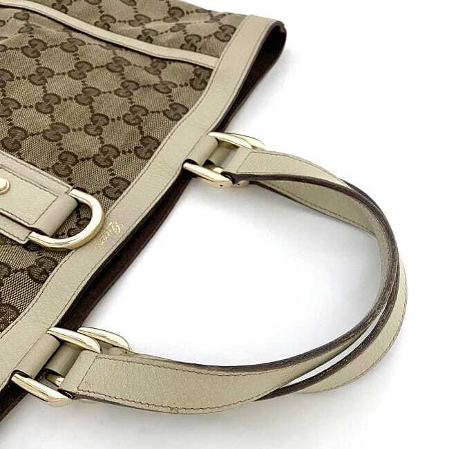 Gucci tote bag beige white 130739 GG canvas leather used