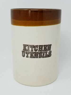 Large Vintage Kitchen Utensils Holder Jar Brown Pottery Primitive