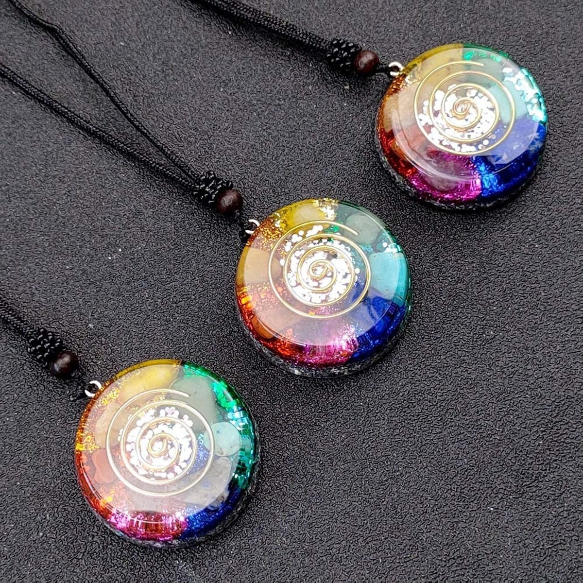7 chakra pietra naturale chip ghiaia mano oronge collana orgonite energia pendente pendolo resina epossidica gioielli-mano 7 chakra G