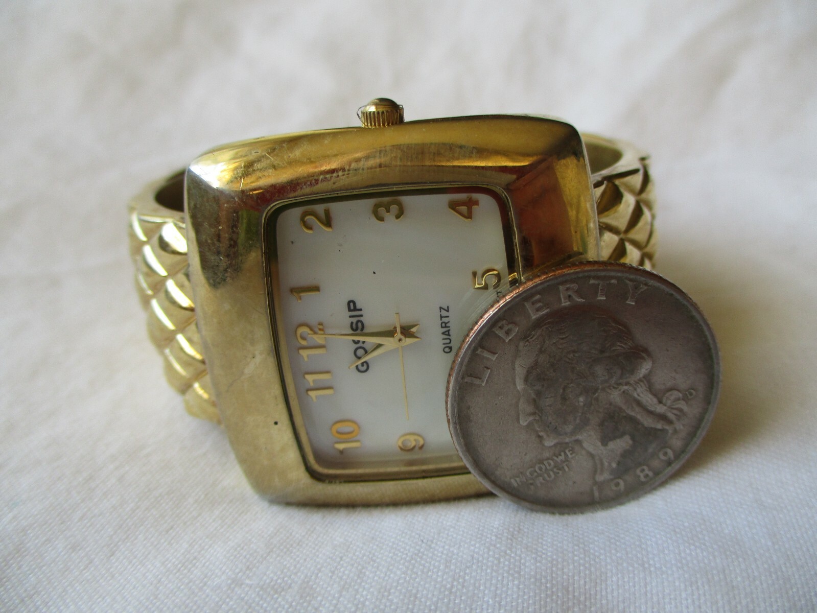 Gossip Wristwatch Rectangular White Face Gold Ton… - image 6