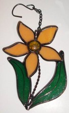 Yellow Flower Stain Glass Hanging Window SunCatcher Wall Art Piece
