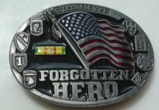 Vintage Pewter Tone Belt Buckle Vietnam Vet Veteran Forgotten Hero Made in USA