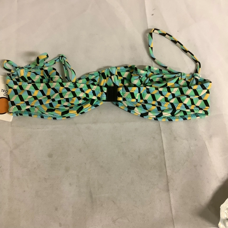 Tropic Of C Womens Bikini Coco Top Green Geometric Back Clasp Size Medium - Image 2 of 4