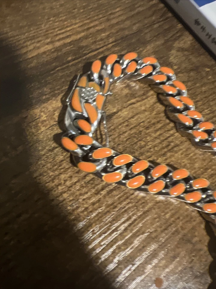 Collar Cadena Cubana Color Naranja 45Cm Foto 3 de 4