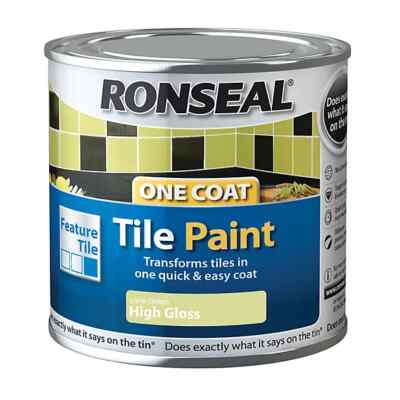 Ronseal Einschicht Fliesenlack - Hochglanz Limettengrün - 750ml - 3 x 250ml Dosen.