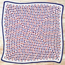 Afghan Lap/Throw  39"x 39" RED WHITE & BLUE Crochet HANDMADE NEW & NEVER USED