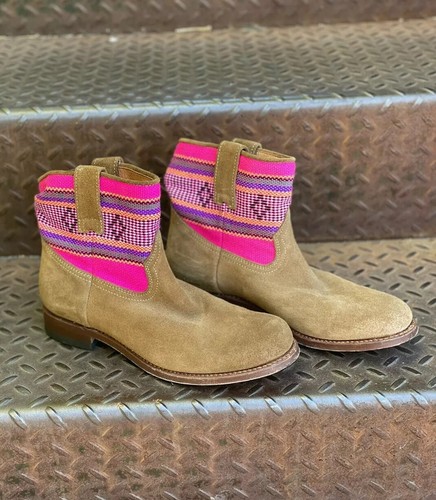 Short Leather Aztec Tapestry Boots 