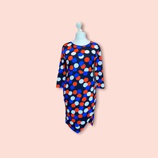 Collection London Navy Shift Dress Red Blue White Bold Spot Size 14 Long Sleeve