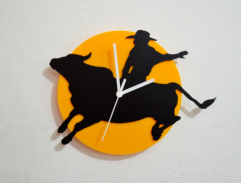 Rodeo Bull Rider - Black & Yellow Silhouette - Wall Clock | eBay