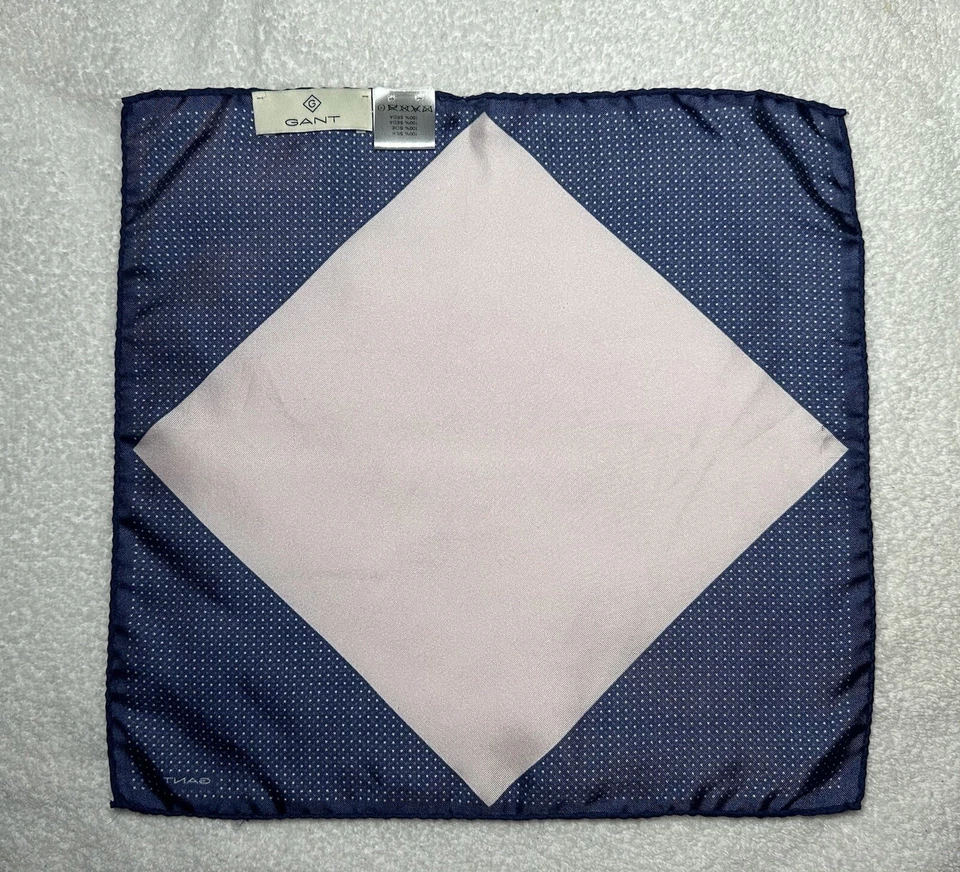 GANT Diamond G Men’s Silk Pocket Square (12x12”in) Blue Pink Polka Dots  - Image 2 of 4