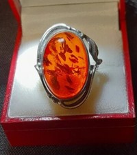 925 sterling silver Huge Amber ring.