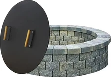 Round Fire Pit Lid - 28 inch fire pit cover Metal with Wooden Handles