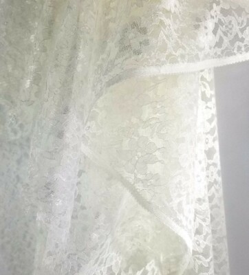 Ivory Polyester Sheer Mesh Floral Pattern Raschel Lace 60'' Fabric By The Yard