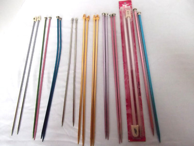 vtg lot 10 pair set 20 single 14in aluminum knitting needle size 3-3/4, 4 8 10.5