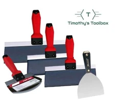 Wal-Board Blue Steel Drywall Taping Knife Set Grip - 4 Knives + Mud Scoop