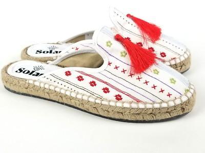 Solana Gili Artisanal Espadrille Mules - White Cotton Size EU 37 - US 6.5