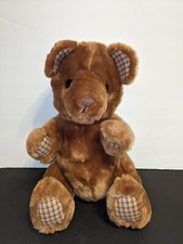 1982 Dakin Fun Farm 12" Brown Teddy Bear Plush Plaid Paws and Ears